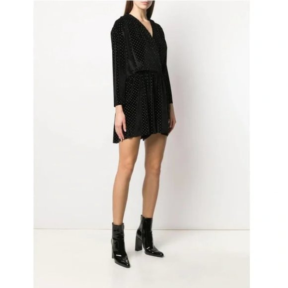 Balenciaga Black Velvet Gold Studded V-neck Relaxed Fit Mini Romper Size Medium - Picture 3 of 12